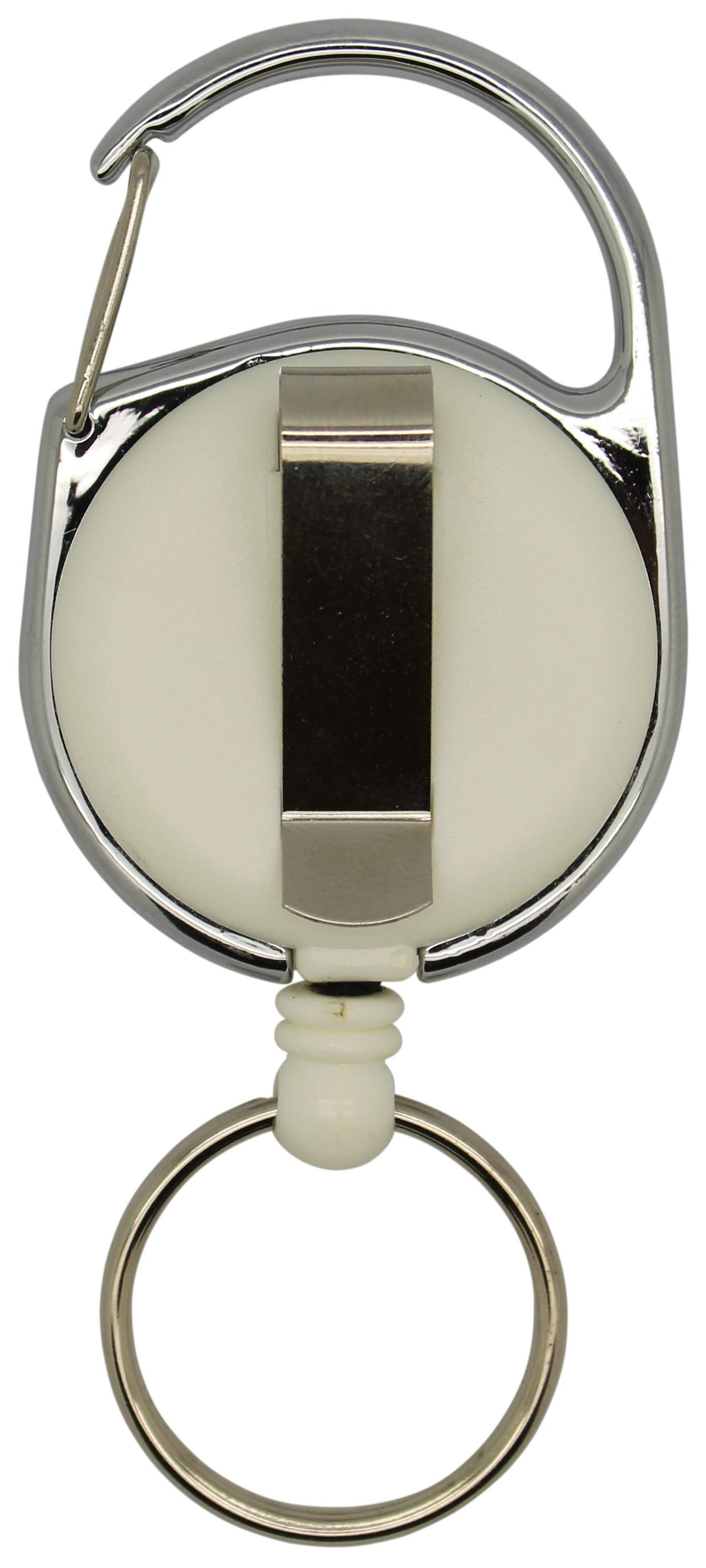 Jojo rund, vollfarbig weiß, Karabinerhaken, Schlüsselring, Nylonschnur 60 cm 